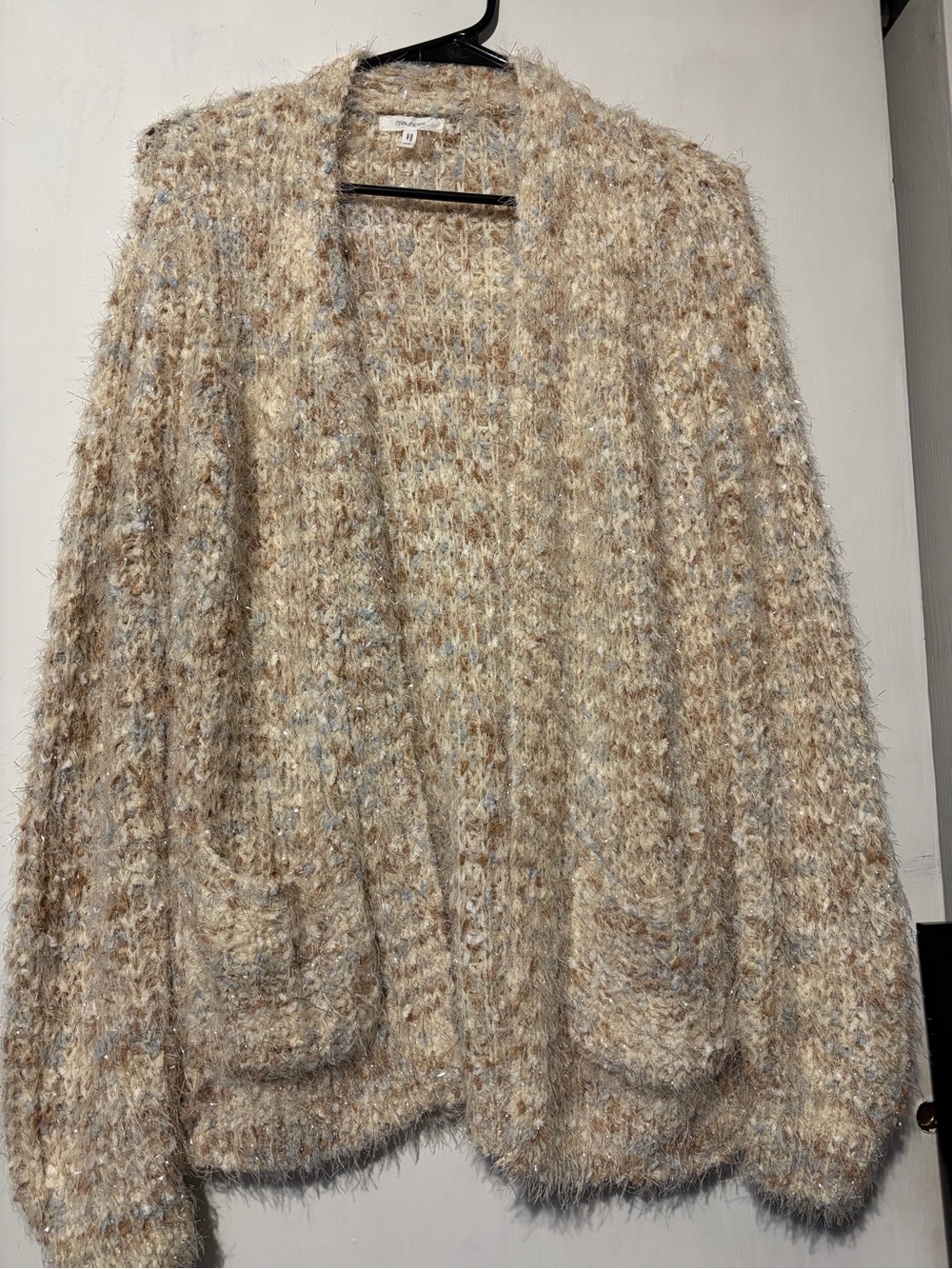 Maurices Multi-Tone Beige Fuzzy Open-Front Cardigan
